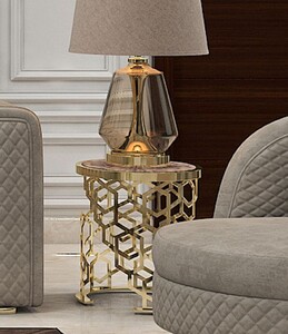 Casa Padrino Luxus Beistelltisch mit Kunstmarmor Tischplatte Grau-Schwarz / Gold H. 55 cm