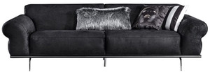 Casa Padrino Luxus Art Deco Wohnzimmer Sofa Schwarz / Silber 240 x 95 x H. 63 cm - Luxus Wohnzimmer M�bel