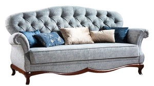 Casa Padrino Luxus Art Deco Chesterfield Wohnzimmer Sofa Vintage Blau / Dunkelbraun 206 x 90 x H. 98 cm - Wohnzimmermbel
