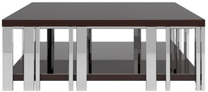 Casa Padrino Luxus Art Deco Couchtisch Dunkelbraun / Silber 120 x 120 x H. 45 cm - Edler quadratischer Wohnzimmertisch - Art Deco M�bel - Luxus Qualit�t