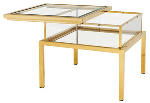 Casa Padrino Luxus Beistelltisch Gold 65 x 65 x H. 55,5 cm - Quadratischer Edelstahl Beistelltisch mit Glasplatte - Vitrine