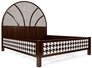 Casa Padrino Luxus Art Deco Doppelbett Dunkelbraun / Wei� 214 x 191 x H. 180 cm - Massivholz Bett - Schlafzimmer M�bel - Hotel M�bel - Art Deco M�bel - Luxus M�bel