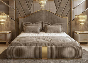 Casa Padrino Luxus Art Deco Doppelbett Grau / Gold - Edles Massivholz Bett mit Kopfteil - Art Deco Schlafzimmer & Hotel M�bel - Luxus Kollektion