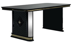 Casa Padrino Luxus Art Deco Esstisch Schwarz / Gold - Handgefertigter Massivholz K�chentisch mit Spiegelglas - Art Deco Esszimmer M�bel