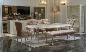 Casa Padrino Luxus Barock Esszimmer Set Rosa / Wei / Beige - 1 Esszimmertisch & 4 Esszimmersthle & 1 Sitzbank - Barock Esszimmer Mbel