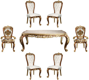 Casa Padrino Luxus Barock Esszimmer Set Wei� / Gold / Braun / Gold - 1 Esszimmertisch & 6 Esszimmerst�hle - Edle Esszimmer M�bel im Barockstil - Edel & Prunkvoll