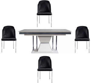 Casa Padrino Luxus Art Deco Esszimmer Set Schwarz / Wei� / Grau / Silber - 1 Esszimmertisch & 4 Esszimmerst�hle - Edle Art Deco Esszimmer M�bel