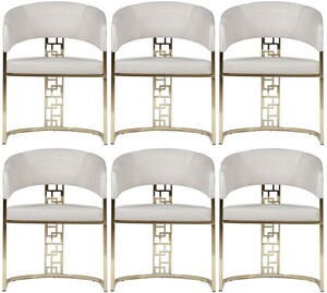 Casa Padrino Luxus Esszimmer Stuhl 6er Set mit Armlehnen Wei / Gold H. 83 cm