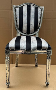 Casa Padrino Luxus Art Deco Esszimmer Stuhl Silber / Schwarz / Antik Silber - Eleganter Massivholz Stuhl mit Streifen - Art Deco Esszimmer Mbel