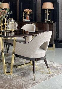 Casa Padrino Luxus Art Deco Esszimmer Stuhl Set Beige / Dunkelbraun / Gold - Kchen Sthle 6er Set - Hochwertige Art Deco Esszimmer Mbel