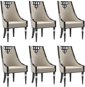 Casa Padrino Luxus Art Deco Esszimmer Stuhl Set Beige / Schwarz / Silber 55 x 55 x H. 105 cm - Edles Kchen Sthle 6er Set - Art Deco Esszimmer Mbel