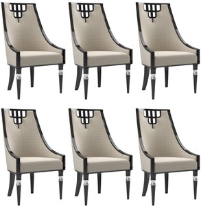 Casa Padrino Luxus Art Deco Esszimmer Stuhl Set Beige / Schwarz / Silber 55 x 55 x H. 105 cm - Edles Kchen Sthle 6er Set - Art Deco Esszimmer Mbel