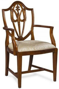 Casa Padrino Luxus Art Deco Esszimmerstuhl mit Armlehnen Dunkelbraun / Gold 58,4 x 50,8 x H. 99,1 cm - Eleganter Massivholz Stuhl mit Muster - Art Deco Esszimmer M�bel