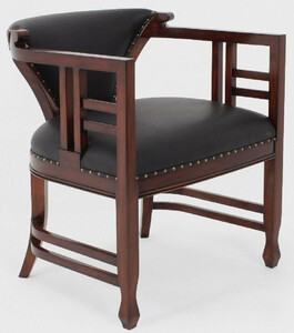 Casa Padrino Luxus Jugendstil Leder Esszimmer Stuhl mit Armlehnen Dunkelbraun / Schwarz 63 x 67 x H. 79 cm - Massivholz Kchenstuhl mit Echtleder - Esszimmer Mbel - Leder Mbel - Luxus Mbel