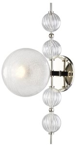 Casa Padrino Luxus Wandleuchte Silber 19 x 29 x H. 56 cm - Moderne Metall Wandlampe mit geriffelten spiralf�rmigen Hohlglaskugeln und kugelf�rmigem Glas Lampenschirm