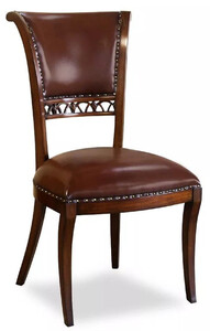Casa Padrino Luxus Art Deco Leder Esszimmer Stuhl Dunkelbraun - Eleganter Massivholz Kchenstuhl mit edlem Echtleder - Esszimmer Mbel - Leder Mbel - Art Deco Mbel