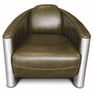 Casa Padrino Luxus Art Deco Leder Sessel Vintage Gr�n / Silber - Aluminium M�bel