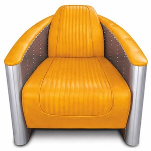 Casa Padrino Luxus Art Deco Leder Sessel Vintage Gelb / Silber - Aluminium M�bel