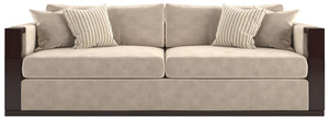 Casa Padrino Luxus Art Deco Samt Sofa Beige / Dunkelbraun Hochglanz / Gold 245 x 95 x H. 75 cm - Edles Wohnzimmer Sofa - Luxus Qualit�t