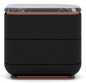 Casa Padrino Luxus Nachtkommode Schwarz / Kupfer 60 x 50 x H. 57 cm - Massivholz Nachttisch mit 2 Schubladen und Marmorplatte - Schlafzimmer M�bel - Hotel M�bel - Luxus M�bel