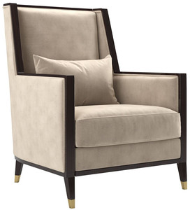 Casa Padrino Luxus Art Deco Samt Sessel Beige / Dunkelbraun Hochglanz / Gold 75 x 75 x H. 105 cm - Edler Wohnzimmer Sessel - Luxus Art Deco Mbel