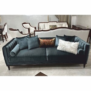 Casa Padrino Luxus Art Deco Samt Sofa Dunkelgrn / Dunkelbraun 235 cm - Wohnzimmer Mbel