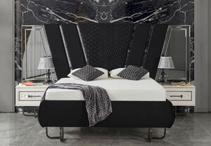 Casa Padrino Luxus Art Deco Schlafzimmer Set Schwarz / Wei� / Bronze - 1 Doppelbett mit Kopfteil & 2 Nachtkommoden - Art Deco Schlafzimmer M�bel - Luxus Schlafzimmer M�bel - Luxus Einrichtung