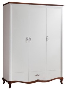 Casa Padrino Luxus Art Deco Schlafzimmerschrank Wei� / Dunkelbraun 164,2 x 62,5 x H. 209,5 cm - Kleiderschrank mit 3 T�ren und Schublade - Schlafzimmerm�bel