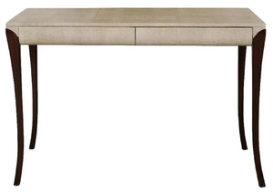 Casa Padrino Luxus Art Deco Schreibtisch mit 2 Schubladen Creme / Dunkelbraun 119 x 66 x H. 77 cm - Massivholz B�rotisch mit gepr�gtem Leder - B�ro M�bel - Art Deco M�bel - Luxus M�bel