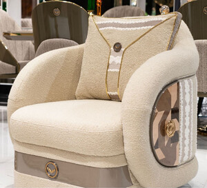 Casa Padrino Luxus Sessel Creme / Braun / Grau / Gold - Wohnzimmer Sessel - Hotel Sessel - Wohnzimmer M�bel - Hotel M�bel - Luxus M�bel