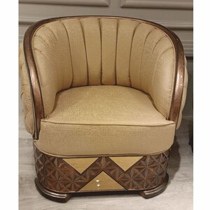 Casa Padrino Luxus Art Deco Sessel Gold / Kupfer / Grau - Wohnzimmer M�bel