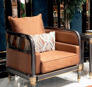 Casa Padrino Luxus Art Deco Sessel Braun / Mehrfarbig / Grau / Gold - Wohnzimmer Sessel - Wohnzimmer Mbel - Art Deco Mbel - Luxus Mbel