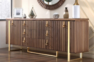 Casa Padrino Luxus Art Deco Sideboard Braun / Gold 200 x 42 x H. 80 cm - Edler Massivholz Schrank mit 2 T�ren und 3 Schubladen - Art Deco M�bel - Luxus M�bel
