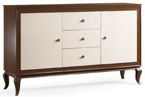 Casa Padrino Luxus Art Deco Sideboard Dunkelbraun / Cremefarben 156 x 43,5 x H. 95,5 cm - Massivholz Schrank mit 2 Tren und 3 Schubladen - Art Deco Wohnzimmer Mbel