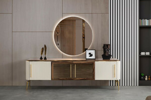 Casa Padrino Luxus Art Deco Sideboard Braun / Wei� / Gold 235 x 48 x H. 76 cm - Edler Schrank mit 4 T�ren - Art Deco M�bel