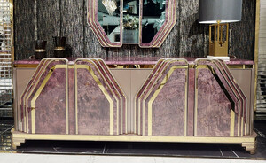 Casa Padrino Luxus Art Deco Sideboard Lila / Grau / Gold - Prunkvoller Massivholz Schrank mit 4 T�ren und Marmoroptik - Luxus Art Deco Wohnzimmer & Hotel M�bel
