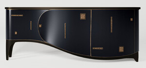 Casa Padrino Luxus Art Deco Sideboard Dunkelblau / Schwarz / Messing 195 x 55 x H. 75 cm - Edler Massivholz Schrank - Art Deco M�bel - Hotel M�bel - Luxus M�bel