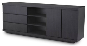 Casa Padrino Luxus Sideboard Schwarzgrau 220 x 52,5 x H. 85,5 cm - Massivholz Schrank mit 3 Schubladen & 2 T�ren - Wohnzimmer & Hotel M�bel - Luxus Qualit�t