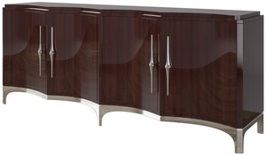 Casa Padrino Luxus Sideboard Dunkelbraun / Silber 220 x 50 x H. 90 cm - Edler Wohnzimmer Schrank mit 4 Tren - Luxus Mbel
