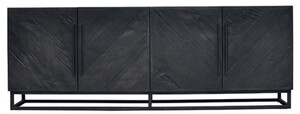 Casa Padrino Luxus Massivholz Sideboard Schwarz 220 x 43 x H. 80 cm - Rustikaler Eichenholz Schrank mit 4 T�ren - Rustikale Massivholz Esszimmer M�bel - Luxus Esszimmer M�bel