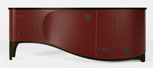 Casa Padrino Luxus Art Deco Sideboard Rot / Schwarz / Messing 195 x 55 x H. 75 cm - Edler Massivholz Schrank - Art Deco Mbel - Hotel Mbel - Luxus Mbel