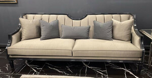 Casa Padrino Luxus Art Deco Sofa Beige / Schwarz - Handgefertigtes Massivholz Wohnzimmer Sofa - Luxus Art Deco Wohnzimmer M�bel
