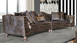 Casa Padrino Luxus Barock Sofa Schwarz / Gold / Silber - Gebogenes Wohnzimmer Sofa - Hotel Sofa - Luxus Barock Wohnzimmer & Hotel M�bel