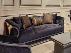 Casa Padrino Luxus Art Deco Sofa Lila / Grau / Gold - Wohnzimmer Sofa - Hotel Sofa - Luxus Art Deco Wohnzimmer & Hotel Mbel