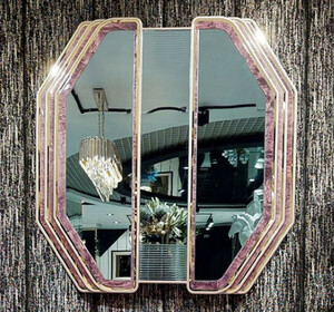 Casa Padrino Luxus Art Deco Wandspiegel Lila / Gold - Massivholz Spiegel mit Marmoroptik - Luxus Art Deco Wohnzimmer & Hotel Mbel