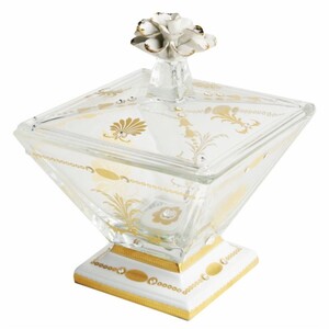 Casa Padrino Luxus Barock Deko Kristallglas & Porzellan Aufbewahrungsschale mit Deckel Wei� / Gold - Made in Italy