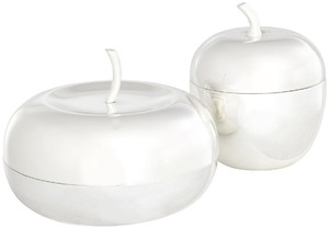Casa Padrino Luxus Aufbewahrungsboxen Set mit Deckel in Apfelform Silber - Luxus Deko Accessoires
