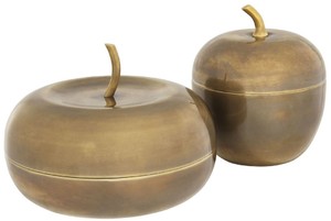 Casa Padrino Luxus Aufbewahrungsboxen Set mit Deckel in Apfelform Vintage Messing - Luxus Deko Accessoires