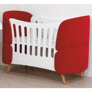 Casa Padrino Luxus Babybett Wei� / Rot / Naturfarben 145 cm - Baby M�bel
