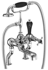 Casa Padrino Luxus Jugendstil Badewannenarmatur Silber / Schwarz H. 50,3 cm - Nostalgische Messing Badewannen Armatur mit Handbrause - Nostalgisches Badezimmer Zubeh�r